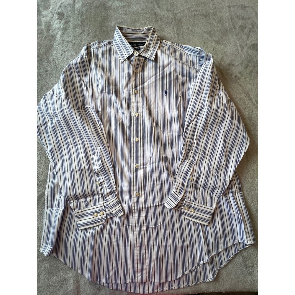 Polo Ralph Lauren Button Down Shirt Mens 16.5 L Blue White Striped Classic Fit
